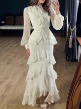Round Neck Rhinestone Ruffled Chiffon Evening Dress, DES110